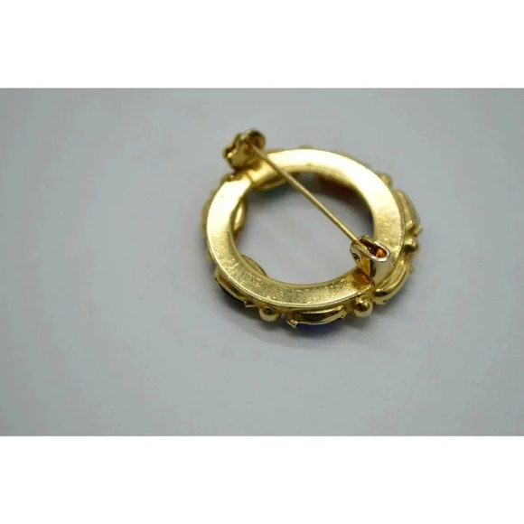 Gold Tone Multi Color Gemstone Cabochon Scarab Bro - Picture 5 of 5